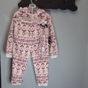 Btween Fleece Cozy Pink and White Patterned 2 Piece Hoodie Jogger Set Size 6 New
